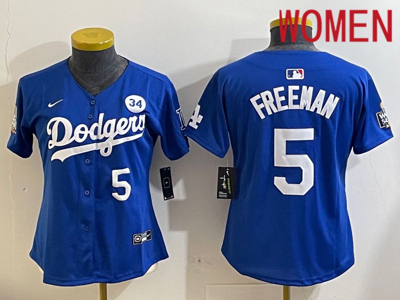 Women Los Angeles Dodgers 5 Freeman Blue Game 2024 Nike MLB Jersey style 11211